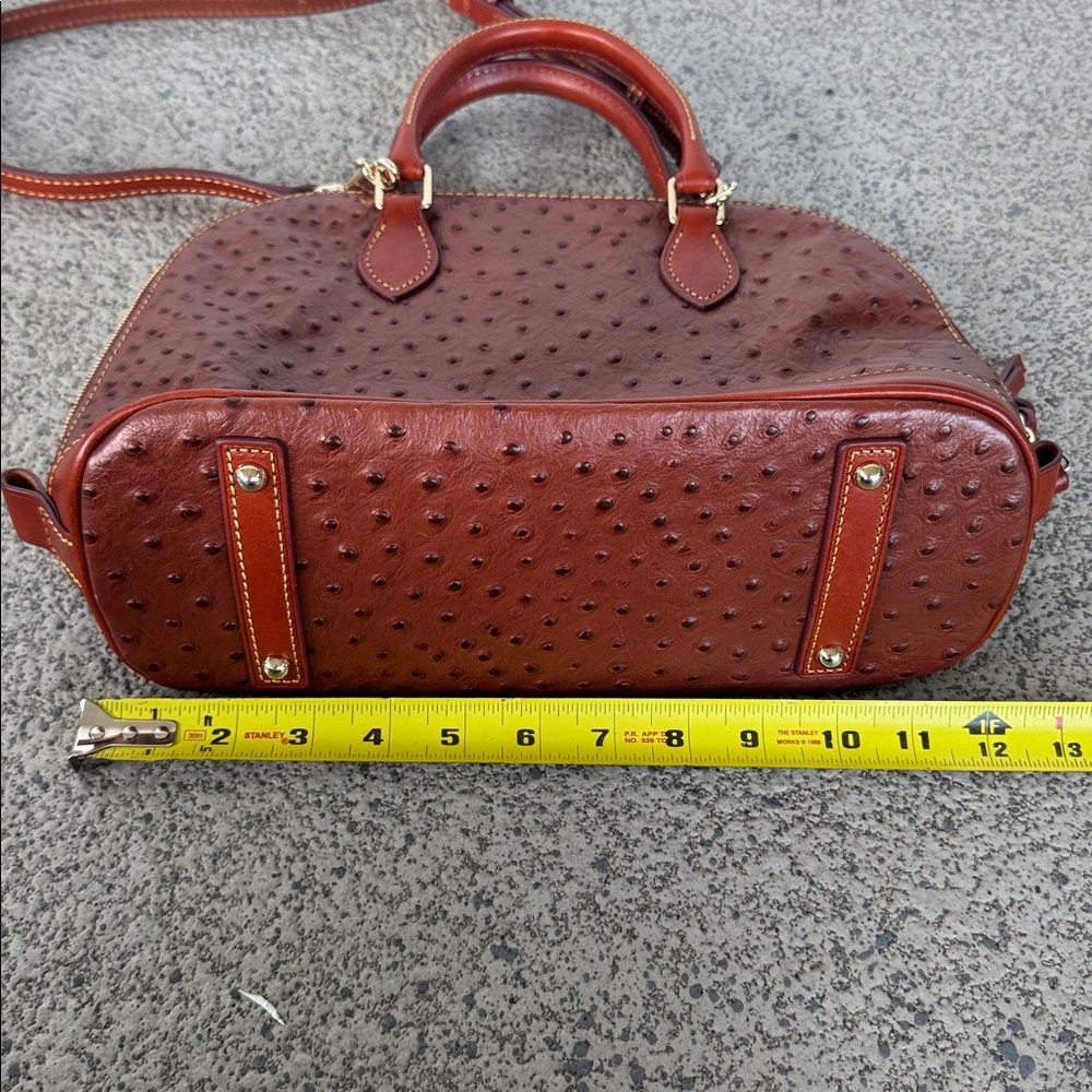 Dooney & Bourke brown ostrich leather zip zip satchel crossbody bag - Picture 12 of 16